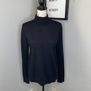 COS Navy Blue Nubby Dot Wool Turtleneck Sweater | M